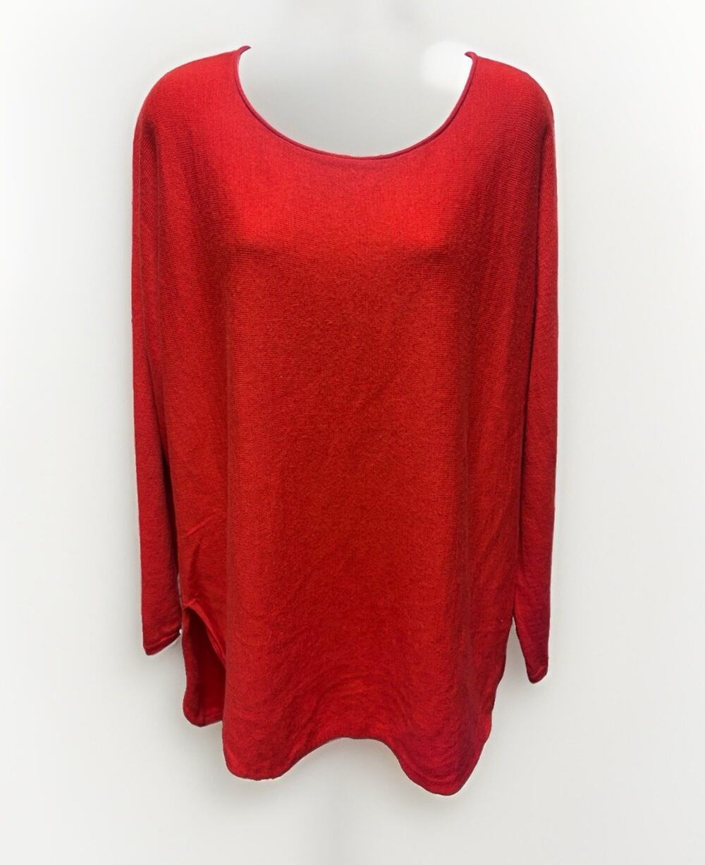 Eileen Fisher Womens XL Red 100% Merino Wool Tunic Sweater Oversized Pullover